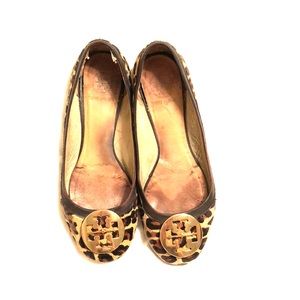 Tory Burch leopard print calf hair flats